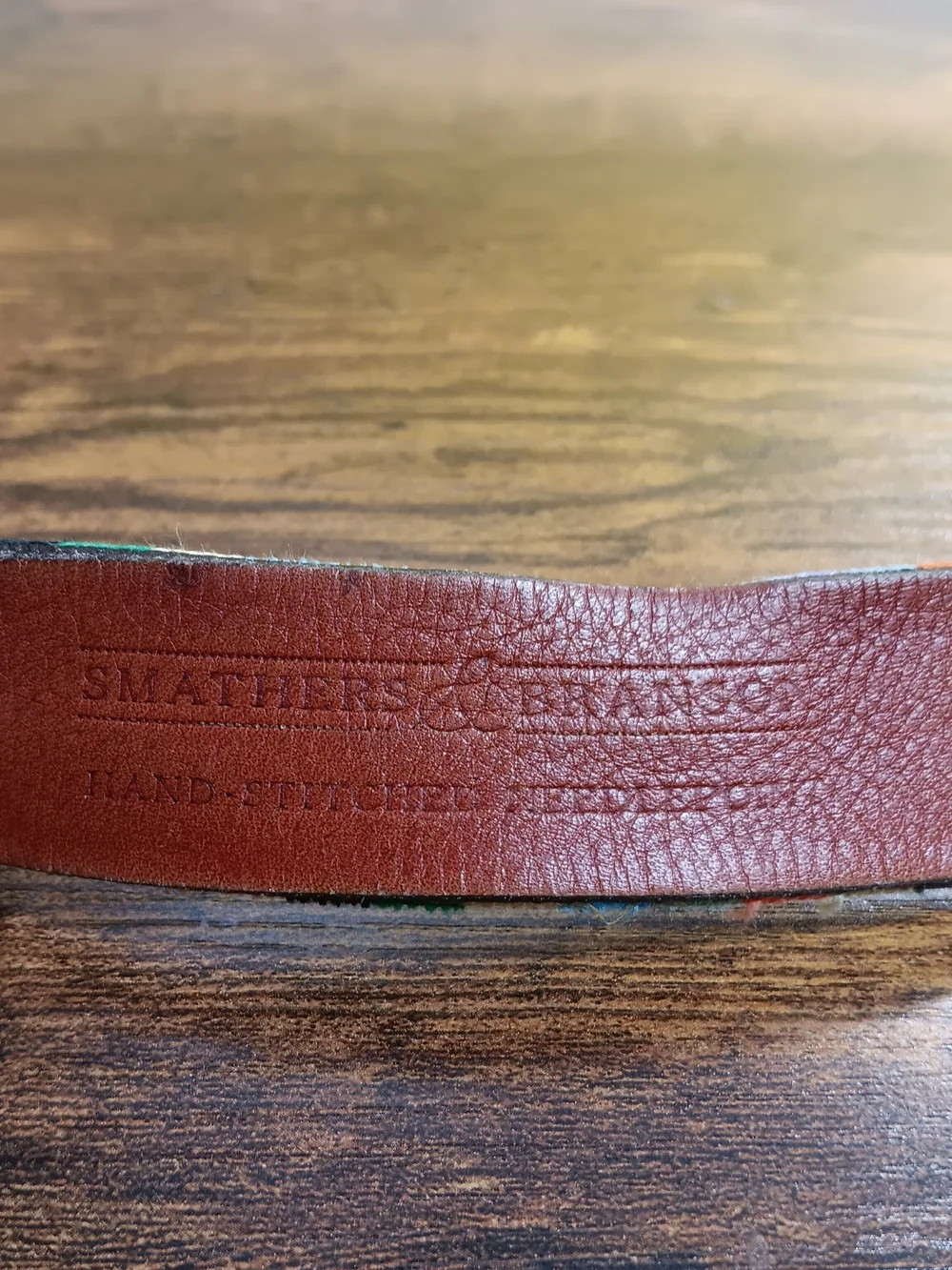Smathers & Branson Belt Mens 36 Parsons Stripe Needlepoint Canvas Leather